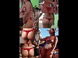 Candid Latina Brunette Bikini Ass In a Thong At Waterpark
